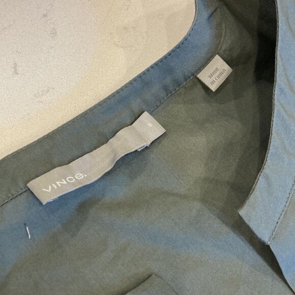 Vince Grey 100% Cotton poplin deep Vee Dolman Sleeve Pocket mini dress size med - Picture 6 of 11